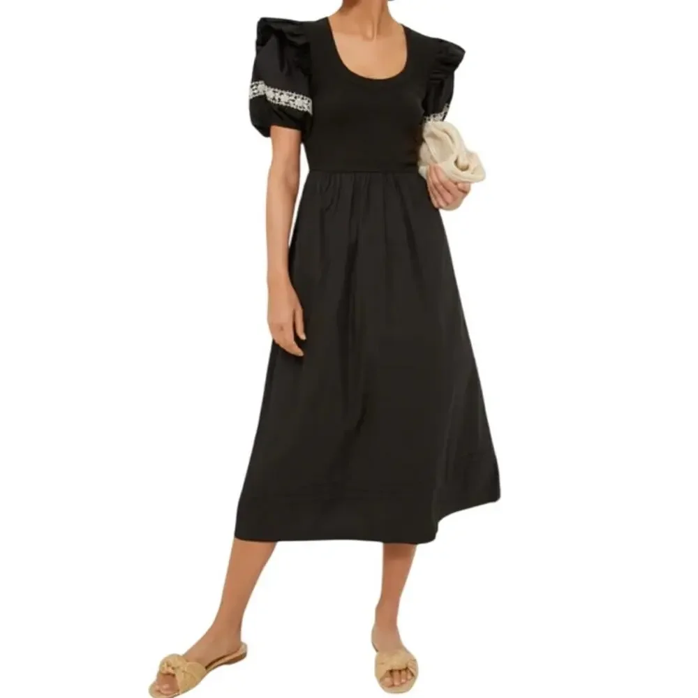 Cleobella Black Puff Sleeve Selma Midi Dress Size Small